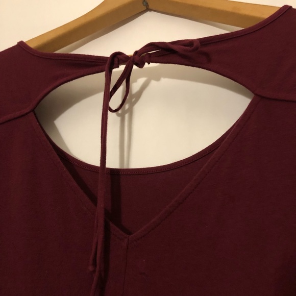 AEO Burgandy Skater Dress Open Tie Back Scoop Neck - Picture 5 of 8